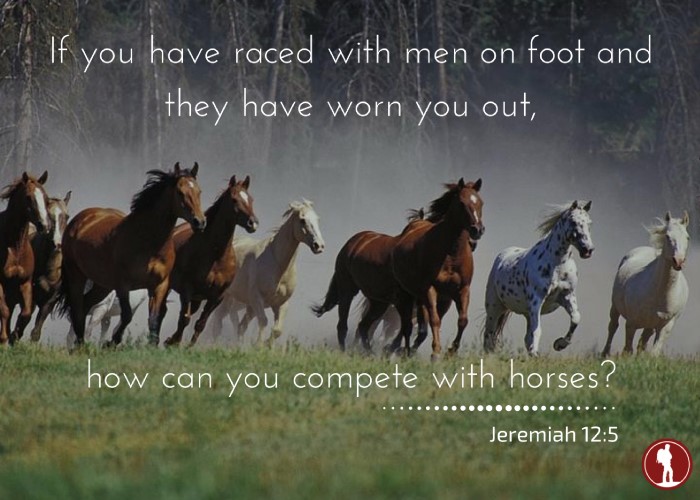 If you have raced with men on foot and they have worn you out, how can you compete with horses?